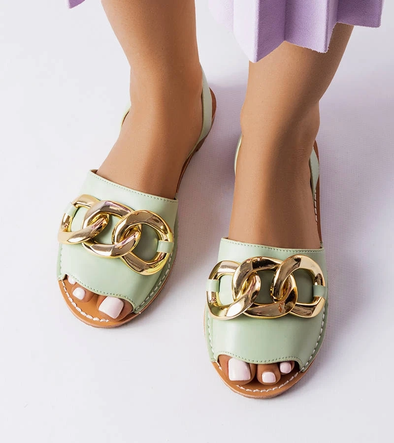 Zelené sandále Germaine zdobené reťazou