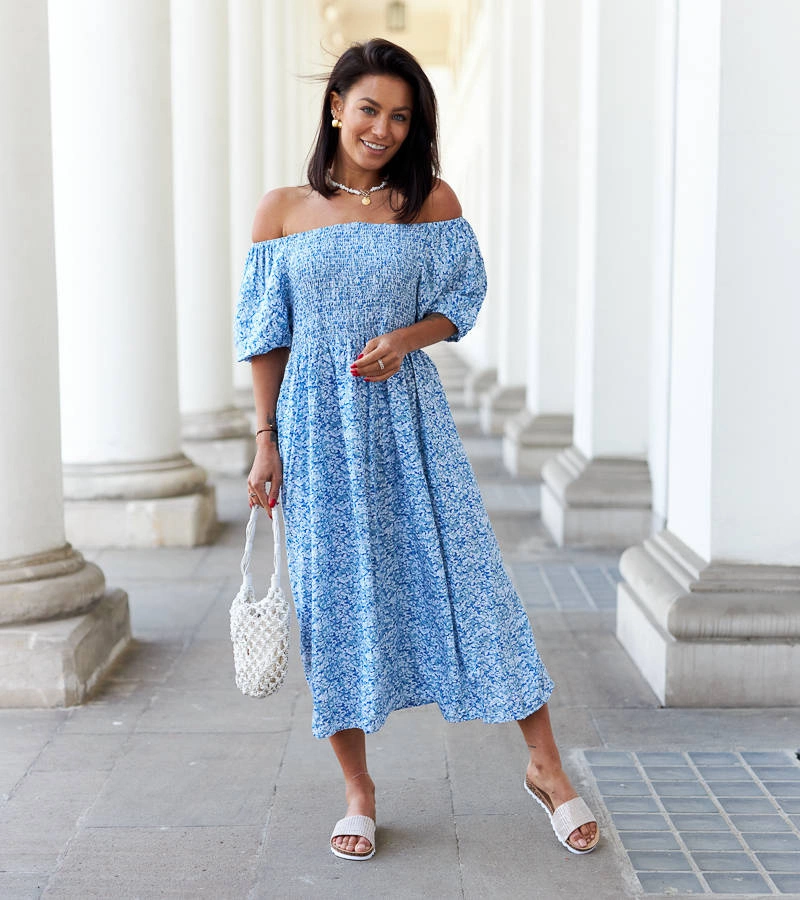 Modré kvetinové midi šaty Samatzai