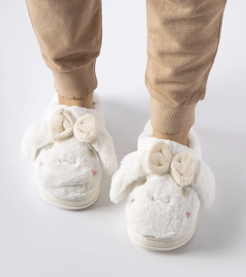 Biely teplé papuče s ušami a mašličkou Gilda