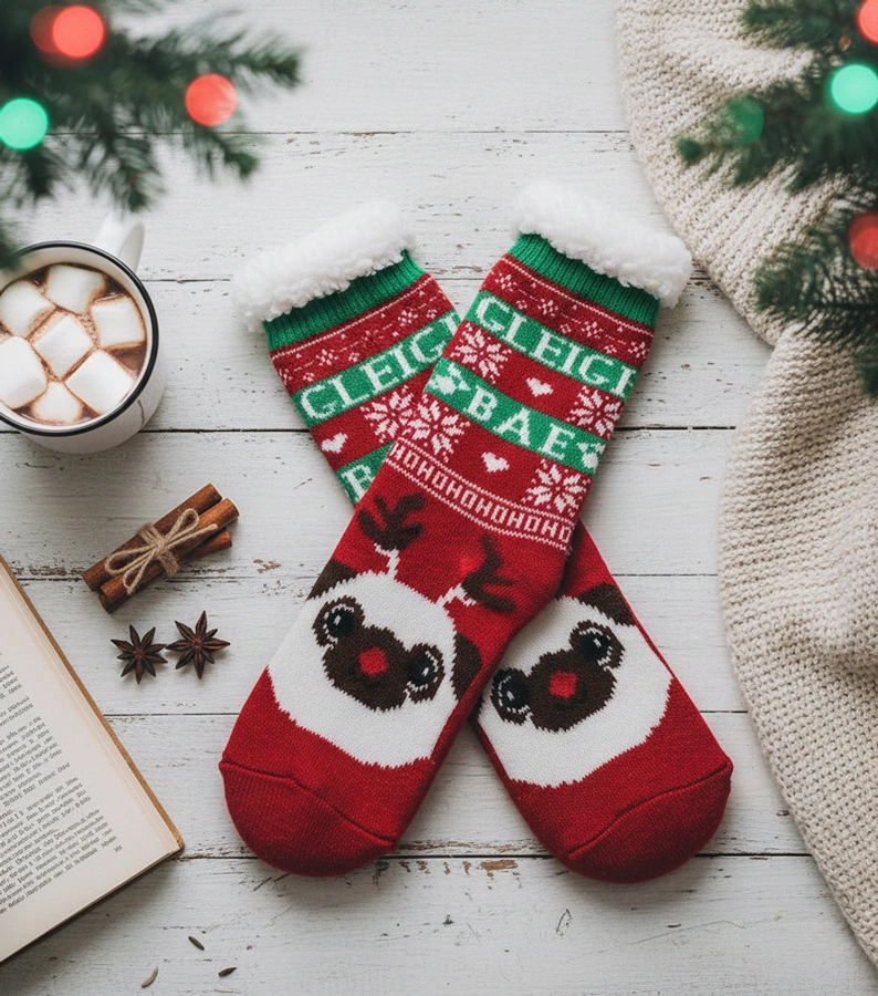 Červené zateplené ponožky so psom Challa