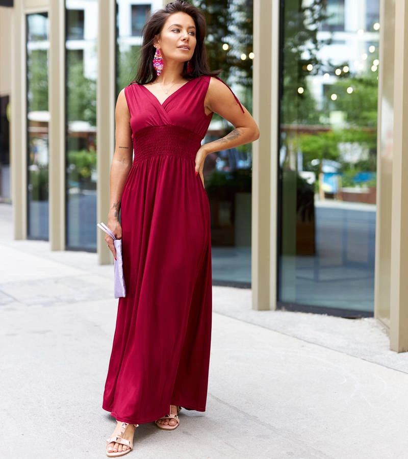 Bordové maxi šaty so záhybmi Petrona