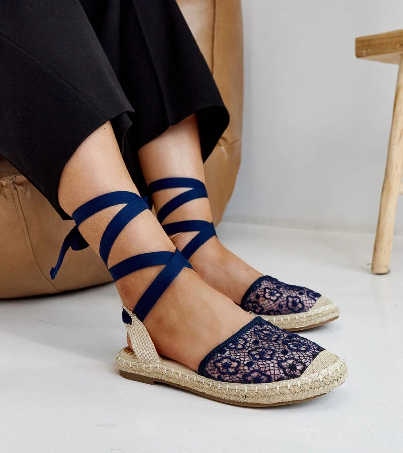 Modré čipkované espadrilky Teha s otvorenou pätou