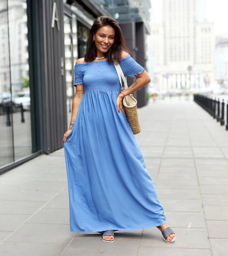 Modré šaty so záhybom Trentini