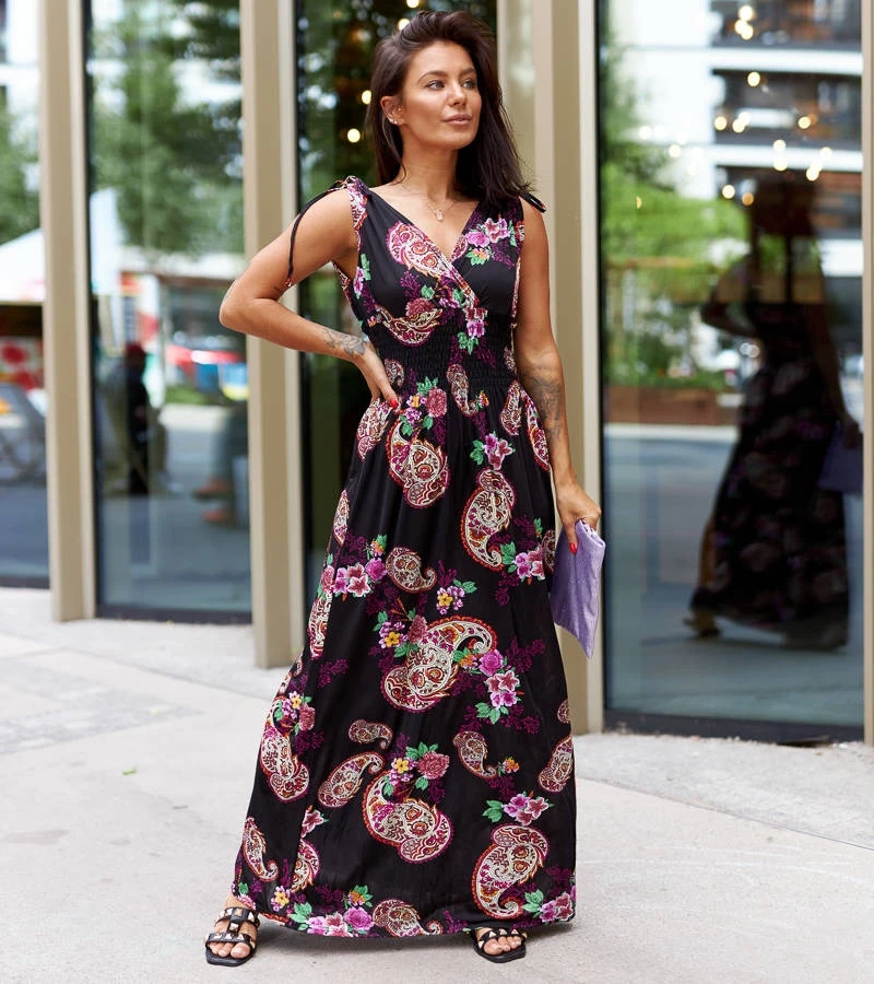 Čierne vzorované maxi šaty Bagnaturo