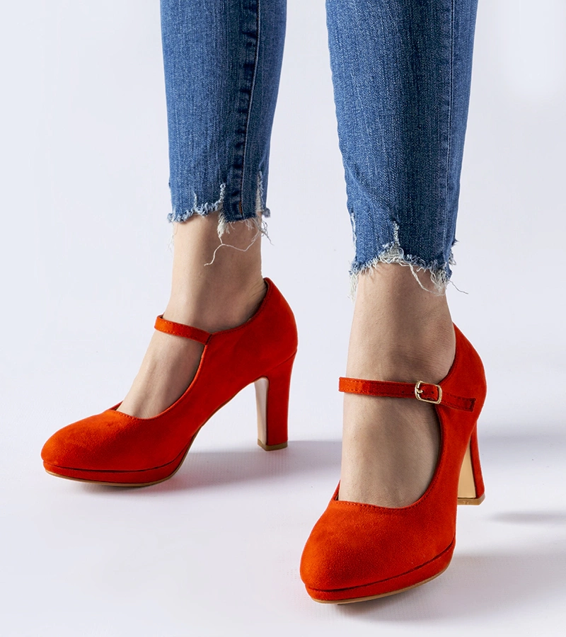 Oranžové topánky na podpätku so zapínaním Serri