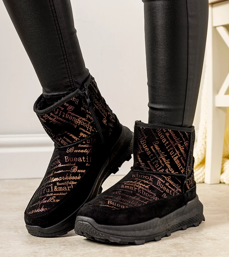 Čierno-zlaté dámske snehové topánky Crescent