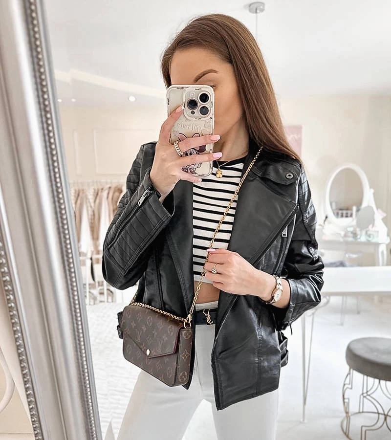 Čierna bunda z ekokože ramones od Laisné