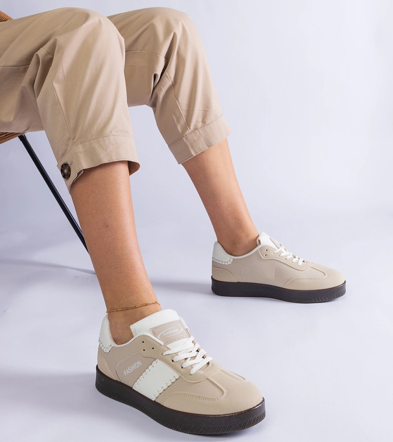 Béžové tenisky na platforme s prešívaním Puente