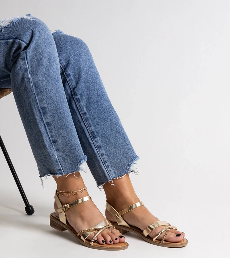 Zlaté sandále na podpätku so zirkónmi Elanoria