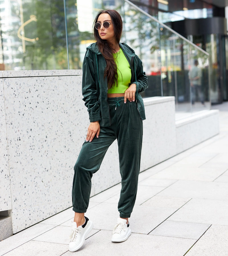 Súprava zelenej velúrovej teplákovej súpravy Miguel