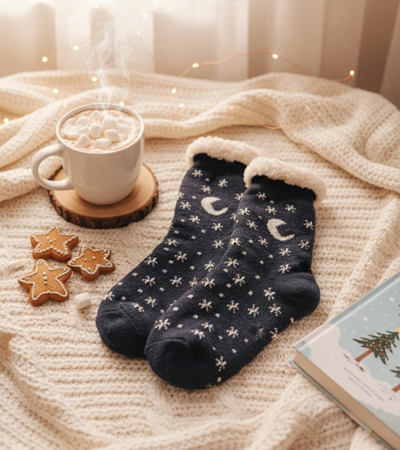 Šedé zimné ponožky s ovčou kožou Grondi