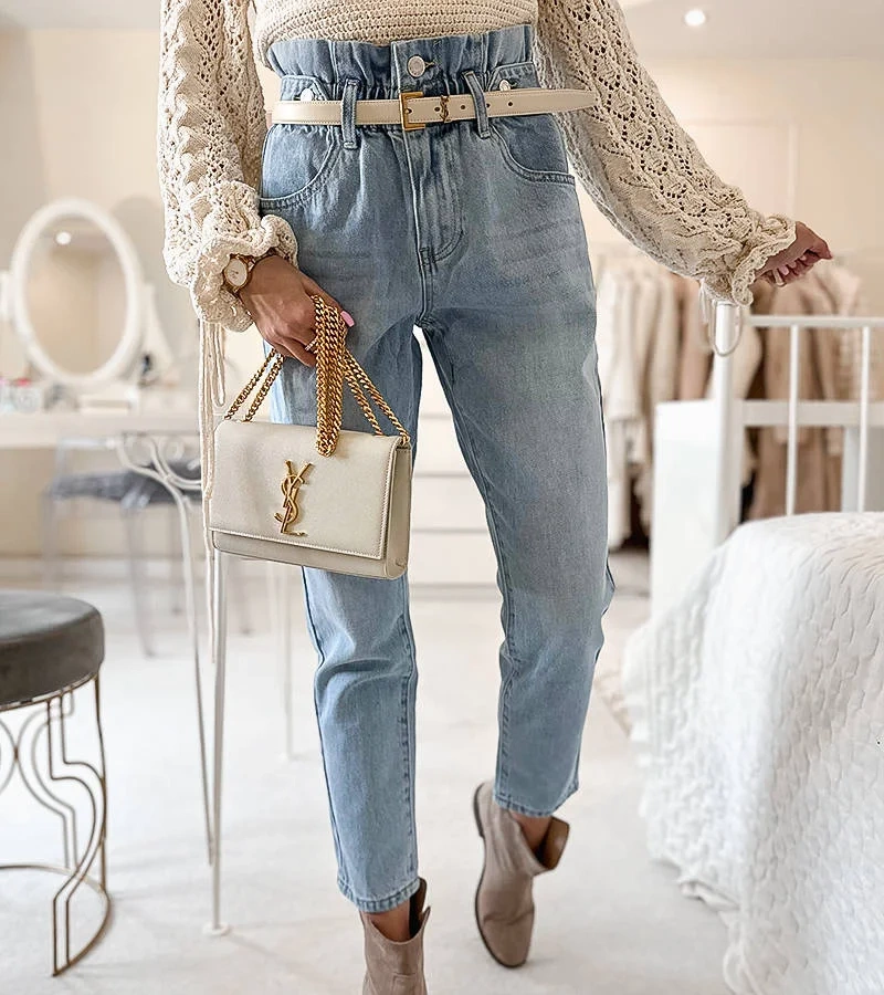 Modré papierové vreckové džínsy Senior