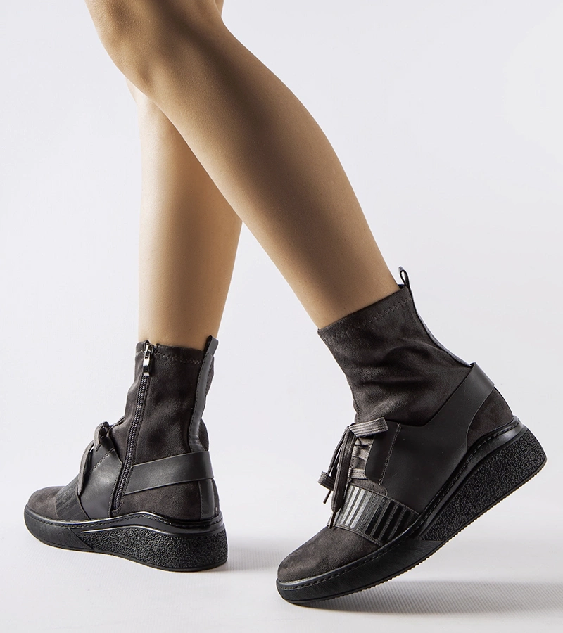 Sivé ponožkové čižmy na platforme Spoleto