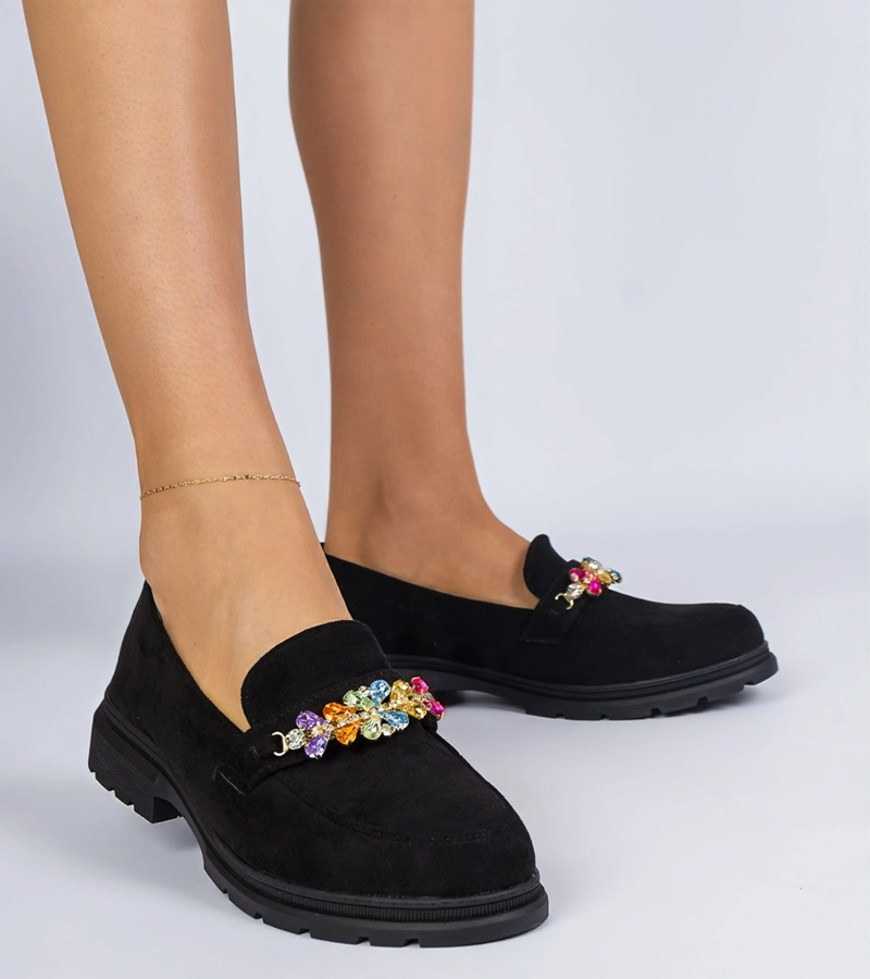 Čierne dámske mokasíny zdobené kameňmi Liliana