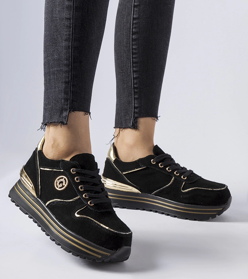 Čierno-zlaté semišové tenisky Therrien