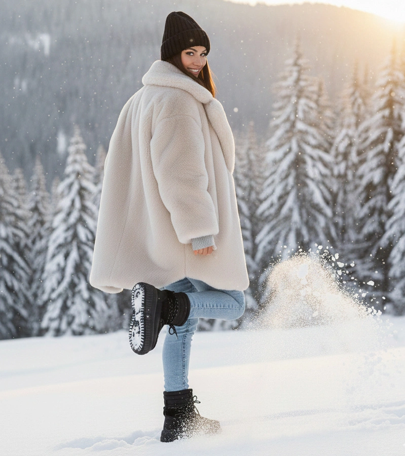 Čierne snehule na platforme s kožušinkou šnurovacie Lydia