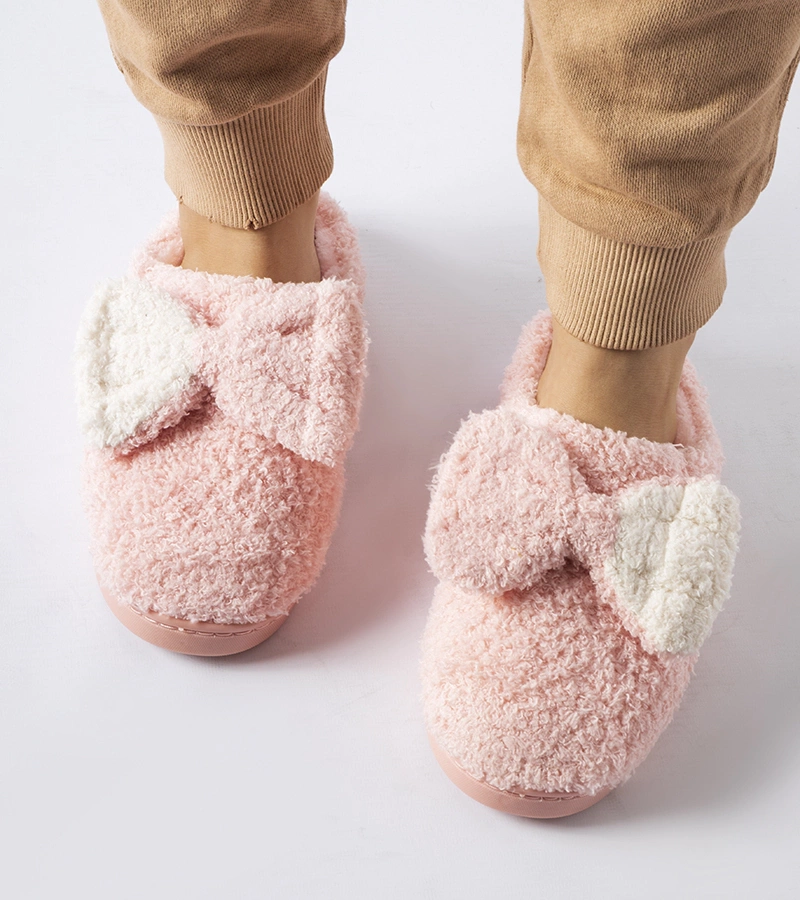 Ružové teplé papuče s mašličkou Delfio