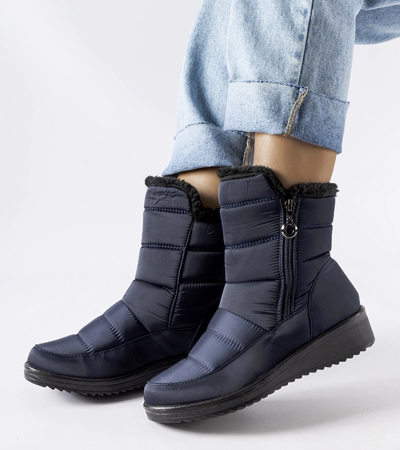 Námornícke modré snehové topánky na nízkom podpätku Mount