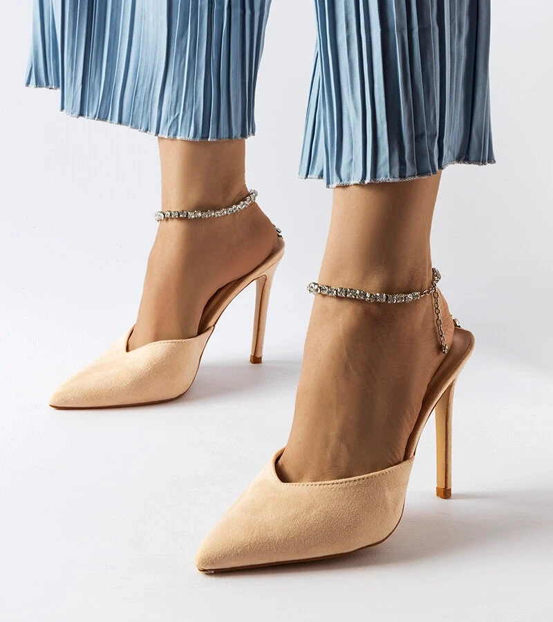 Claude béžové žabky na ihlovom podpätku so zirkónmi