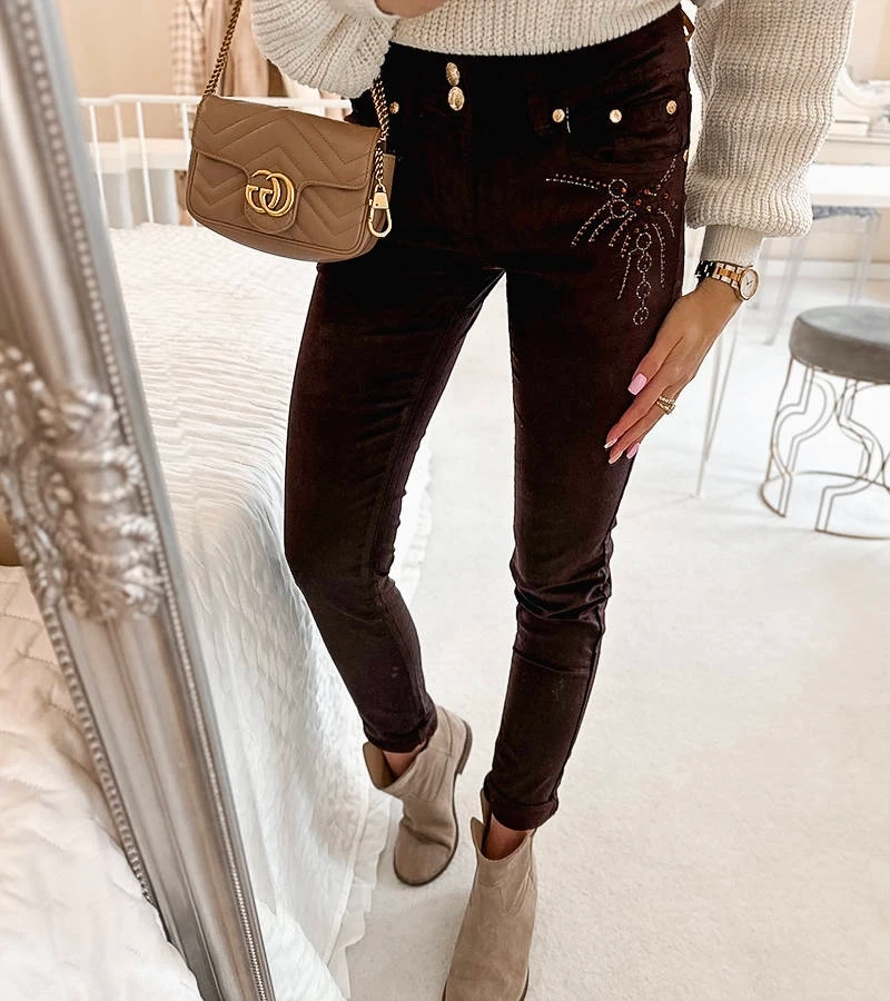 Hnedé nohavice z látky Pouchard