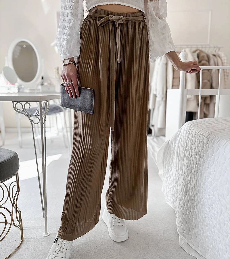 Hnedé plisované nohavice Claudette