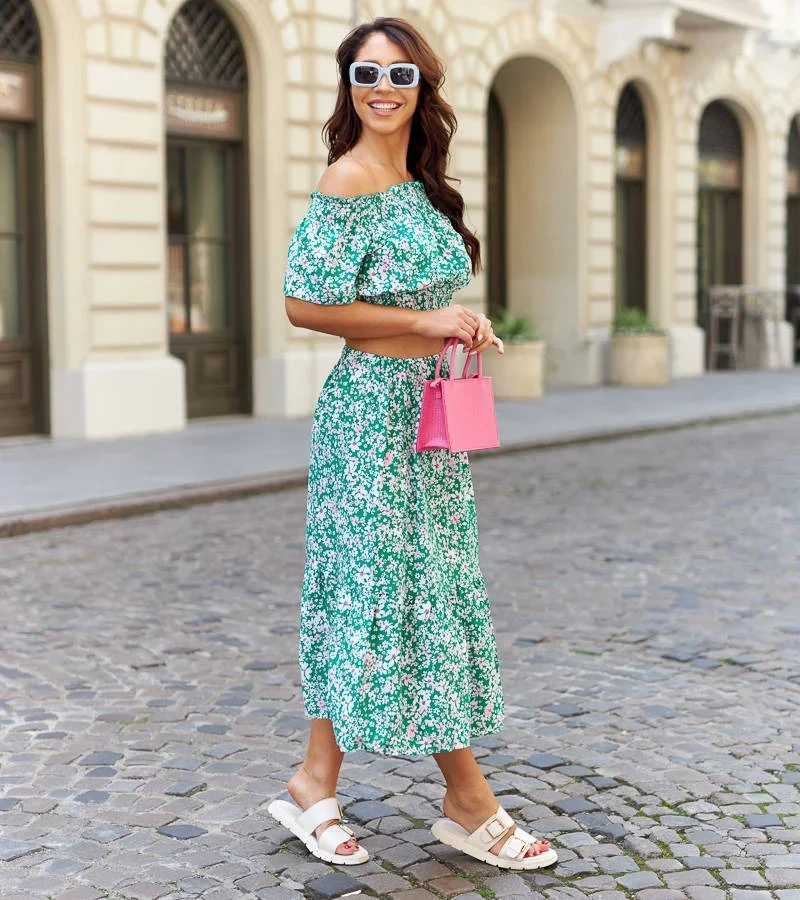 Zelený set s topom a midi sukňou Elora