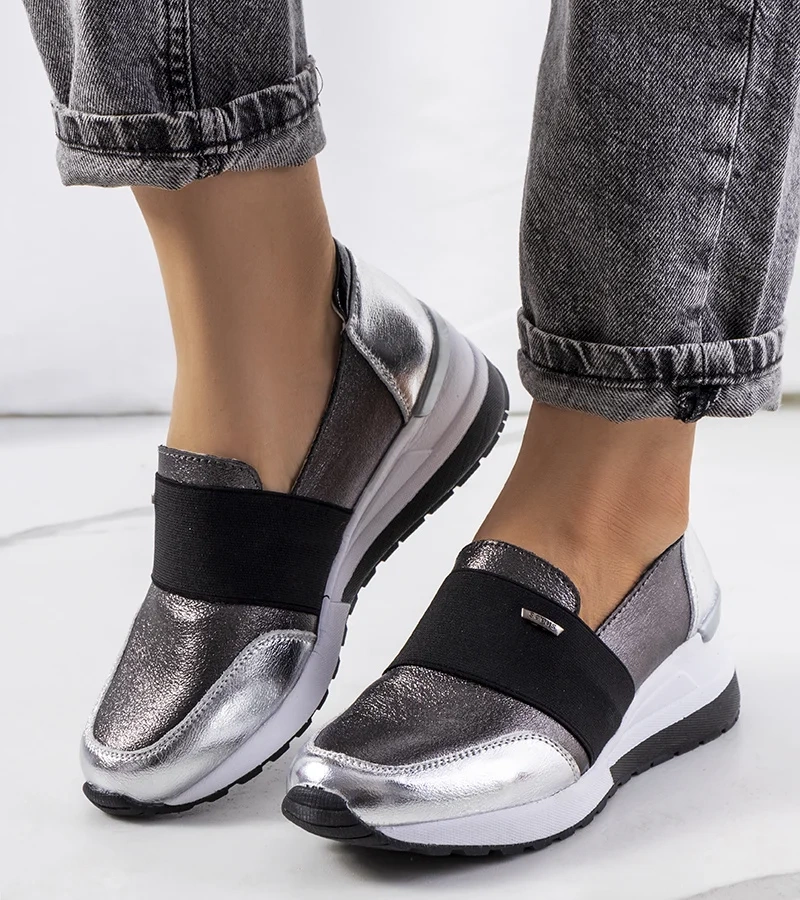 Strieborné kožené tenisky Campina