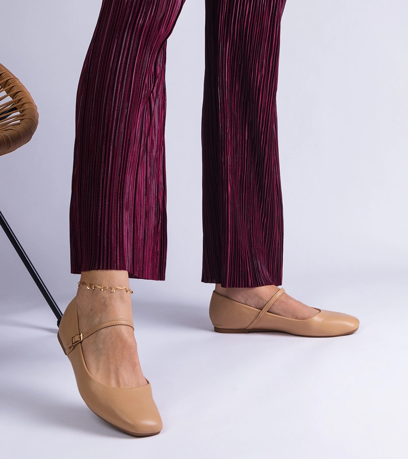 Béžové balerínky s prackami z ekokože Kamelia