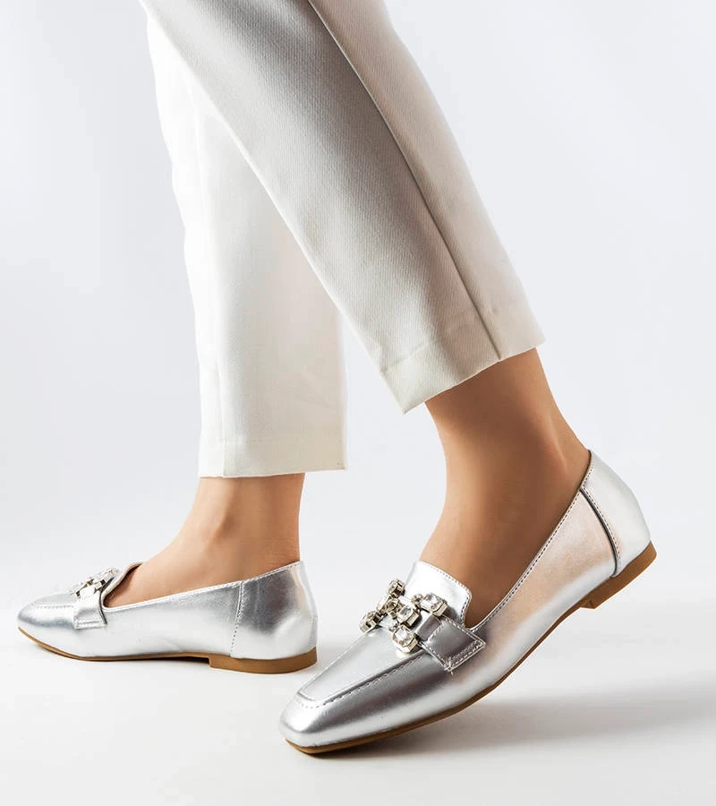 Marechalské strieborné mokasíny so zirkónmi