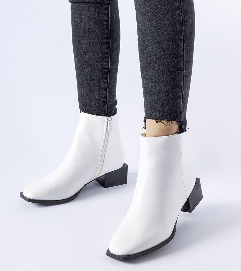 Biely zateplené čižmy s obdĺžnikovým opätkom Boris