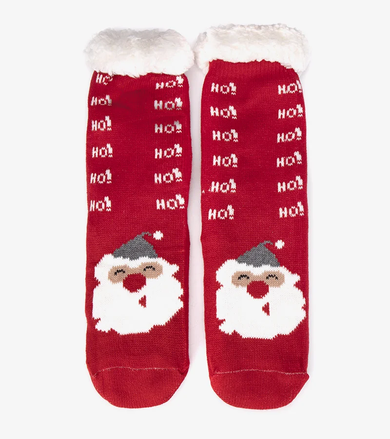 Červené zateplené ponožky so Santa Clausom Lima