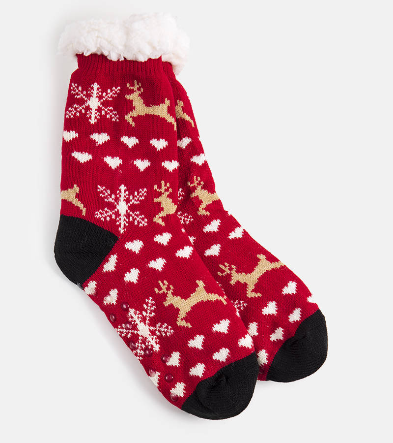 Červené zimné ponožky s ovčou kožou Grondi