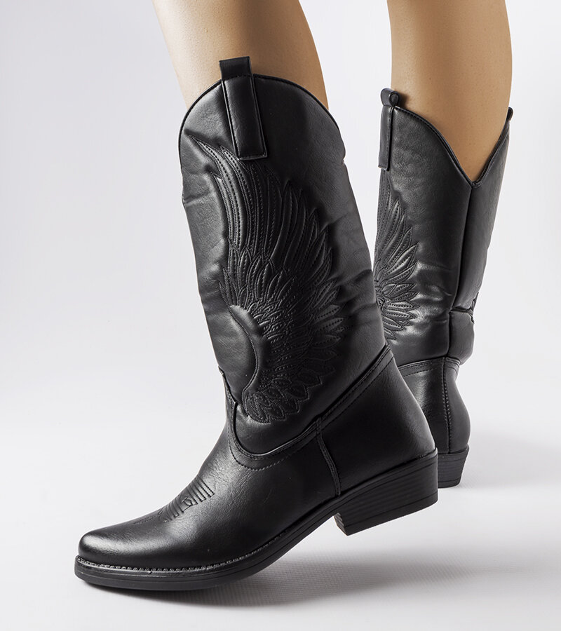 Čierne kovbojské topánky so vzorom Olinda